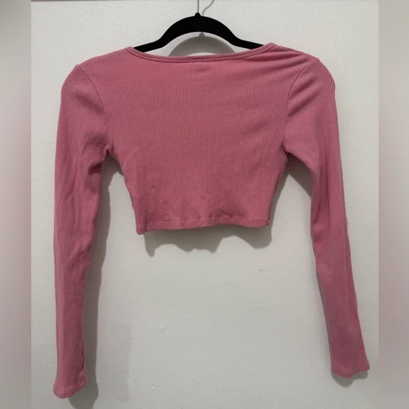 Garage Rose Pink Ribbed Long-Sleeve Cropped Top - Picture 2 of 3